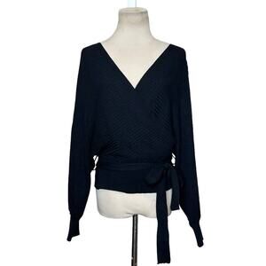 Love Tree black ribbed knit V neck long sleeves belted sweater size M